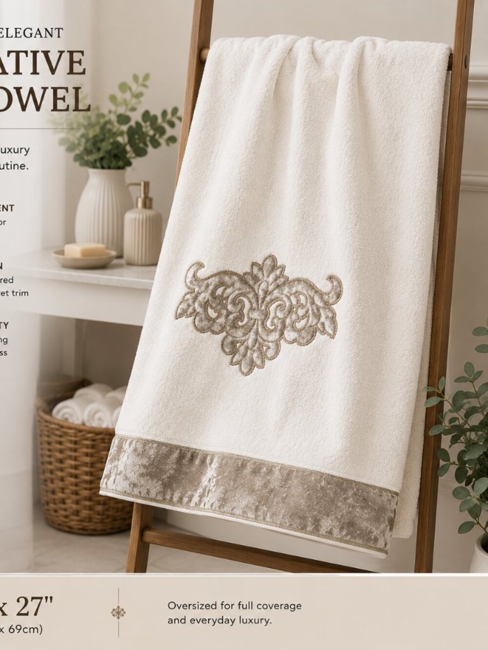 Linum Home 3 Pc Bath Towel Set Beige Turkish Cotton May Embellished